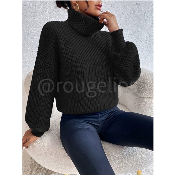 Black Turtleneck Knit Pullover Sweater Long Sleeve - Picture 4 of 8